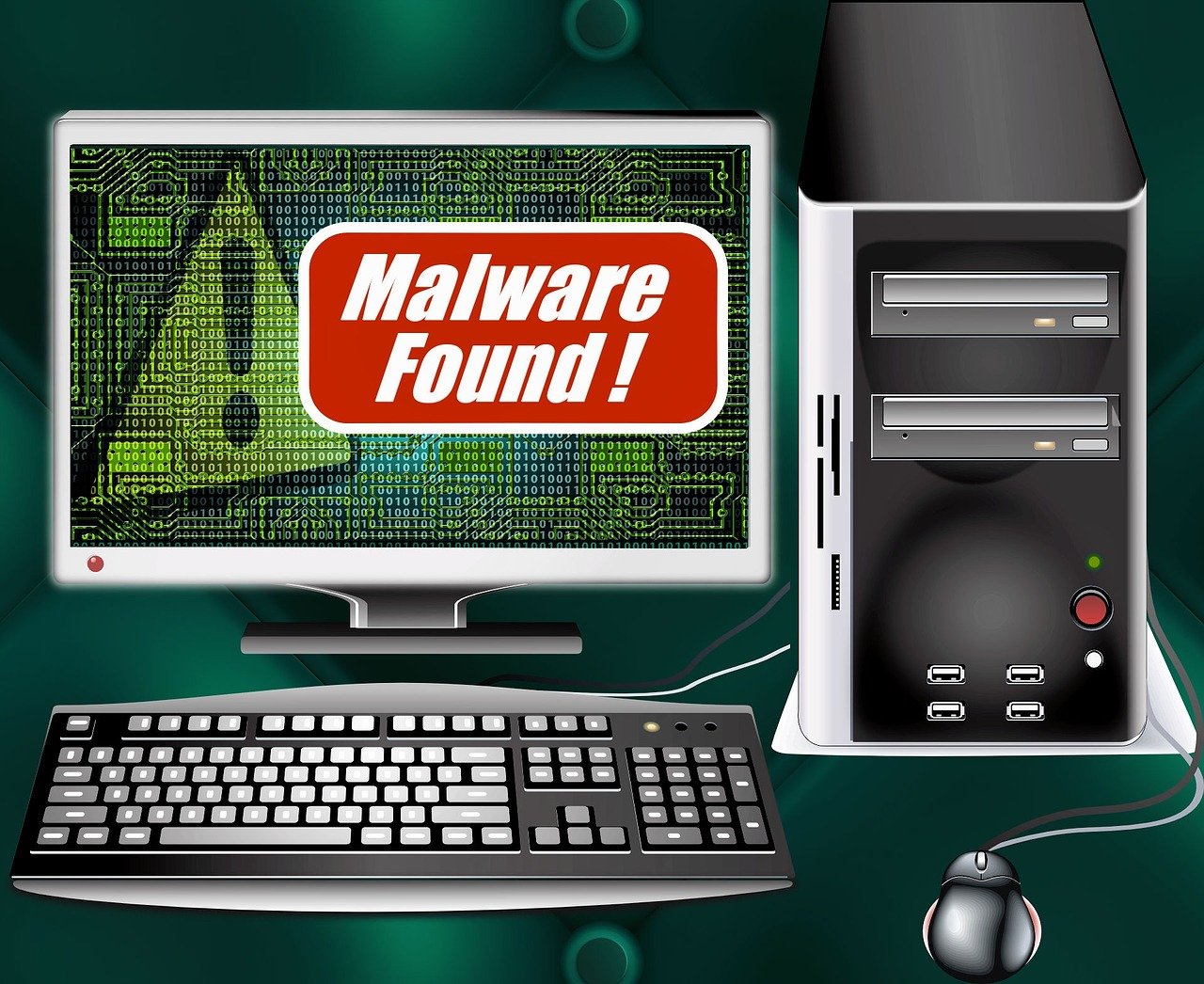 Malware Infected Computer A computer with malware notification.