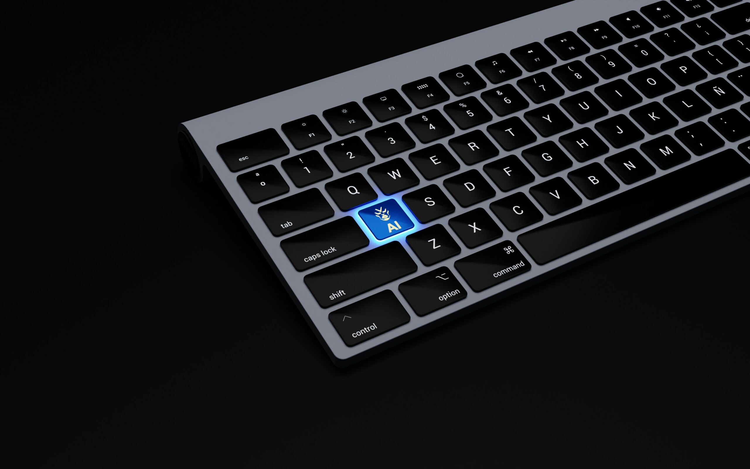 7-Great-Examples-of-How-AI-is-Helping-Small-Businesses-scaled.jpg a black keyboard with a blue button on it
